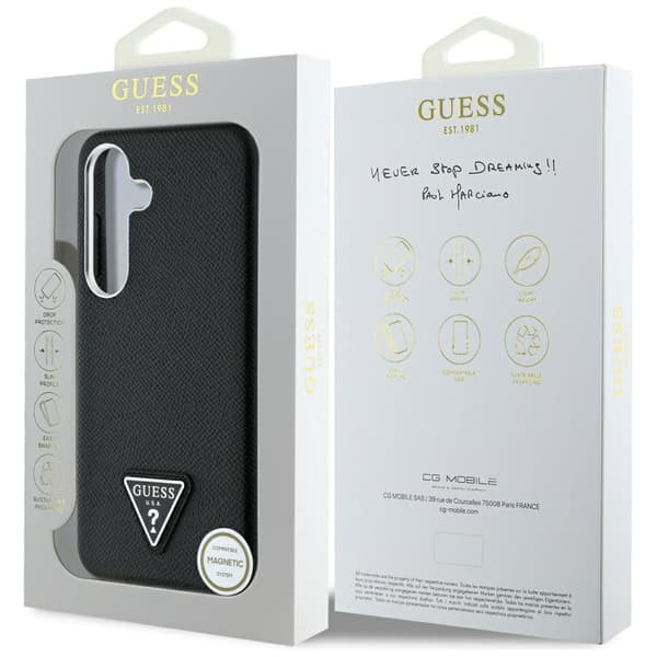 Fodral Guess Grained Triangle Logo MagSafe för Samsung Galaxy S25 svart