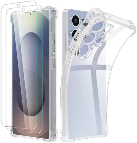 2-pack skärmskydd och silikonfodral för Samsung S25 transparent