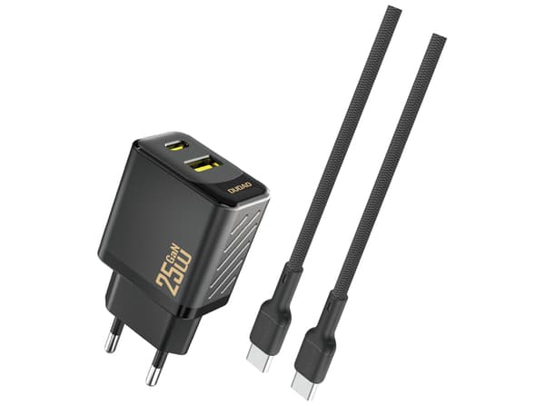 Dudao A26TCEU Adapter 25Watt 1xUSB-C 1xUSB-A (1m USB-C till USB-C-kabel ingår) svart svart