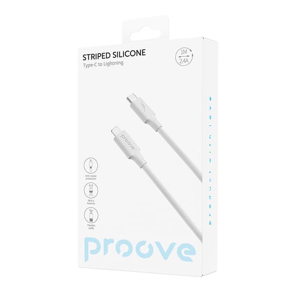 Proove kabel Randig Silikon USB-C - Lightning 1m 3A vit