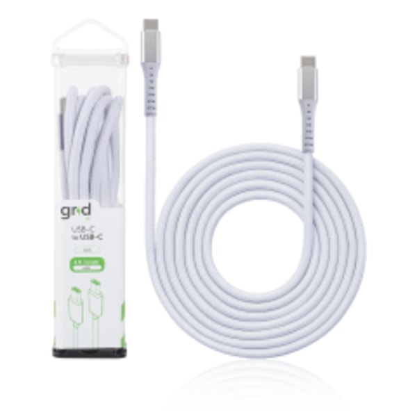 Grid Zip Laddningskabel 1.8m, Mesh, USB-C till USB-C, Vit, 1-pack