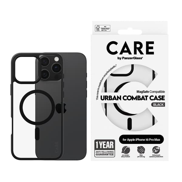 PanzerGlass CARE Urban Combat Case Magsafe black for Apple iPhone 16 Plus svart