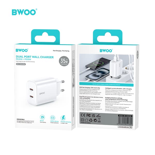 BWOO CDA206 PD 35W väggladdare 1x USB-C-port vit