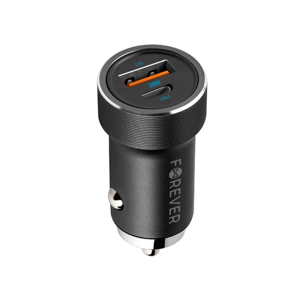 Forever CC-06 PD QC billaddare 1x USB-C 1x USB 20W svart + USB-C - USB-C-kabel 60W