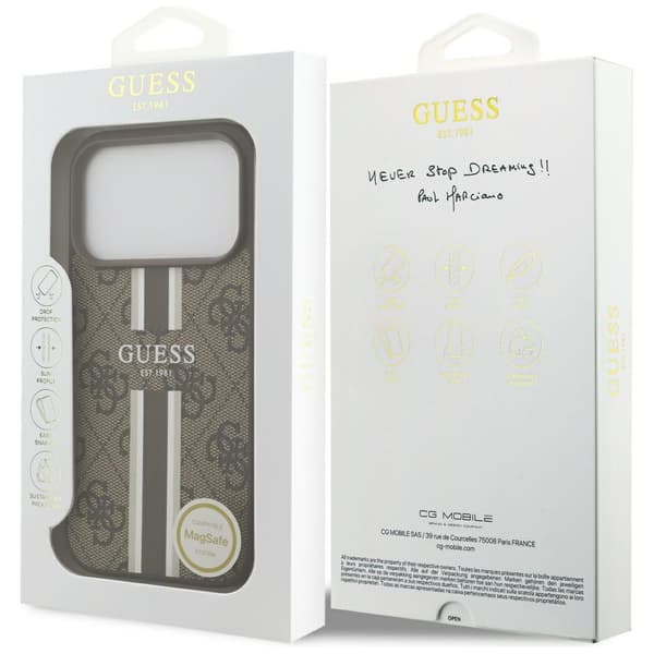Guess 4G Printed Stripes MagSafe fodral för iPhone 17 Pro brun brun