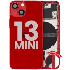 Baksida med smådelar för iPhone 13 Mini (amerikansk version) (begagnad OEM-del: Grade C) (röd)