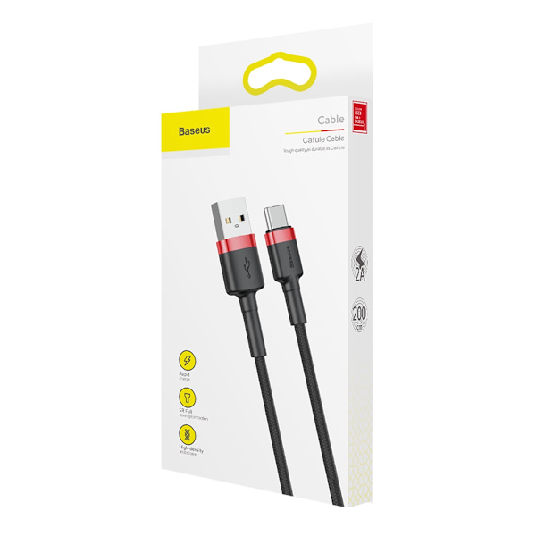 Baseus kabel Cafule USB - USB-C 2,0 m 2A röd-svart