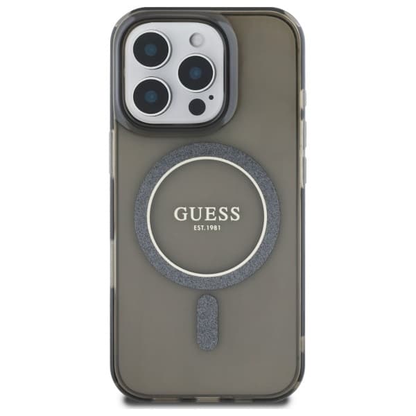 Guess HC MagSafe IML Glitter Circle fodral för iPhone 16 Pro Max svart