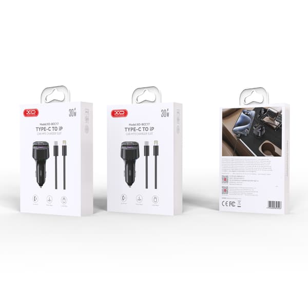 XO sändare FM BCC17 Bluetooth MP3 billaddare 30W svart + kabel USB-C - USB-C