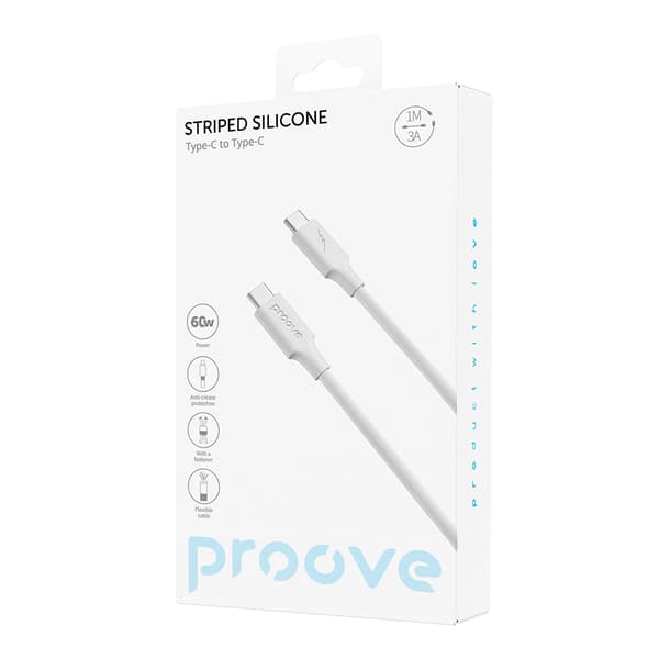 Proove kabel Streckad Silikon USB-C - USB-C 1m 60W vit