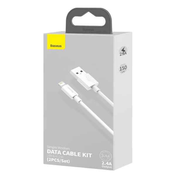 Baseus-kabel Simple Wisdom USB - Lightning 1,5 m 2,4A vit 2 st