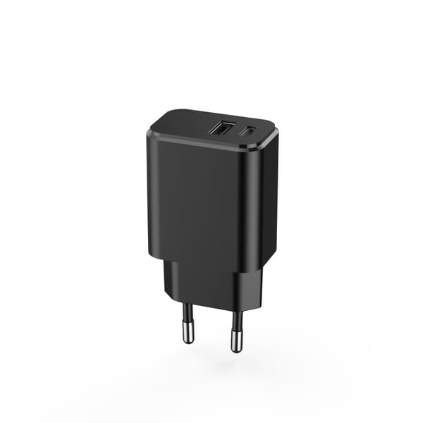 Setty laddare 1x USB + USB-C 3A 20W svart svart