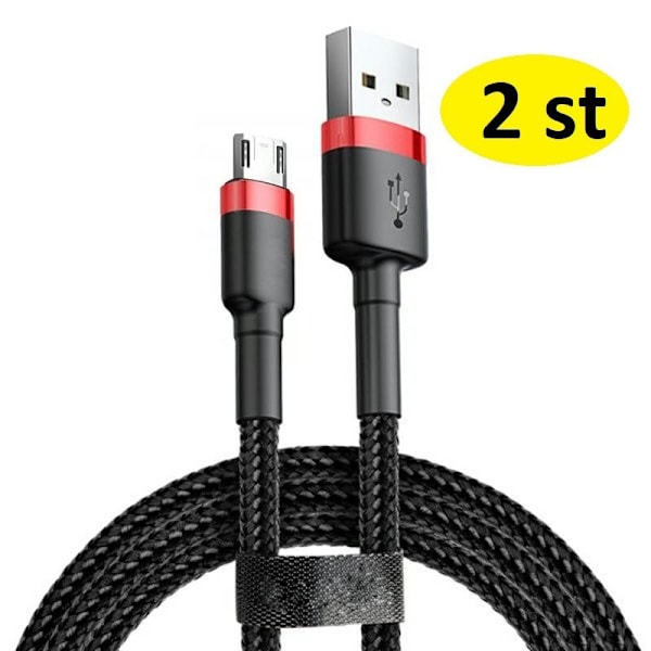 2-pack Micro-USB Kablar 1m - Nylonfläta, Snabbladdning 1.5A, Merskydd