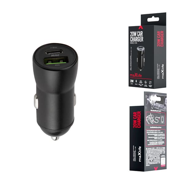 Maxlife MXCC-04 PD QC billaddare 1x USB-C 1x USB 20W svart