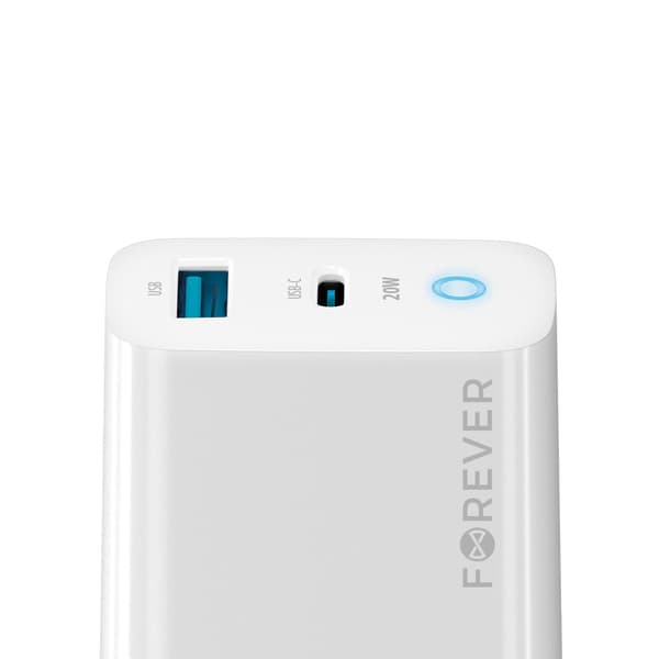 Forever TC-06-20AC PD QC laddare 1x USB-C 1x USB 20W vit vit