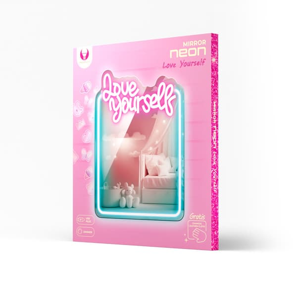 Neon SPEGEL LED ÄLSKA DIG SJÄLV turkos rosa FMNE01 Forever Light rosa