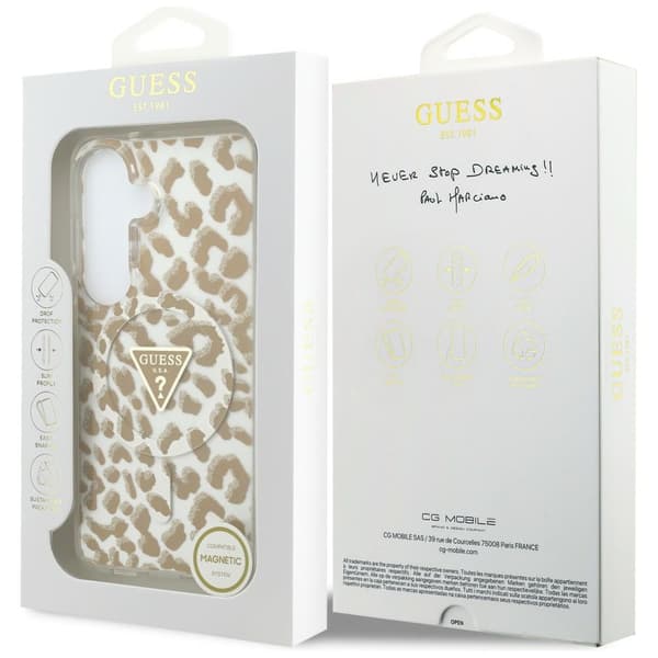 Guess fodral IML Leopard Print Triangle MagSafe för Samsung Galaxy S26 brun brun