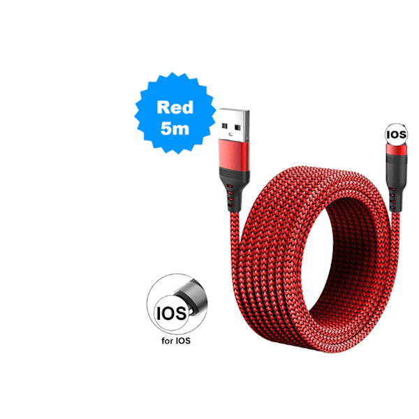 Extra lång  8M iphone   kabel röd röd