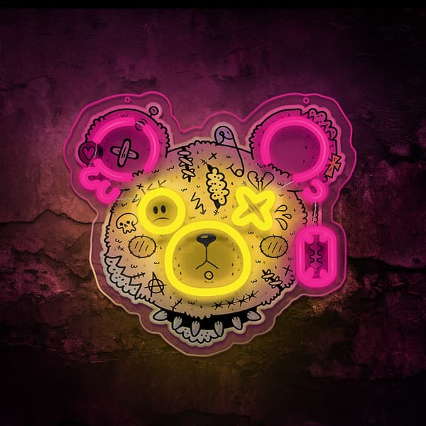 Neon ART LED PUNK TEDDY BEAR rosa-gul FLA01 Forever Light