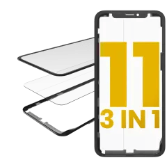 3 i 1 (Glas med förmonterad OCA + ram) för iPhone 11 (OCA Master) (2-pack)