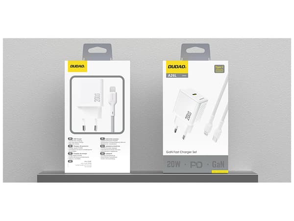 Dudao A26LEU Adapter 20Watt 1xUSB-C (1m USB-C till Lightning-kabel ingår) vit vit
