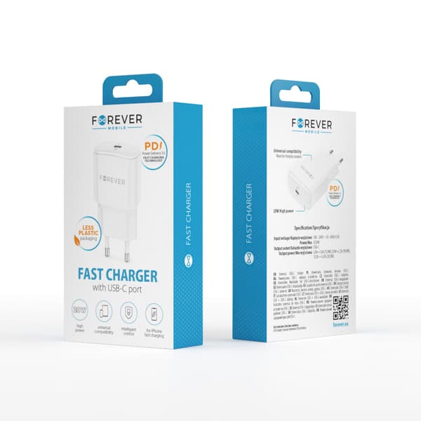 Forever TC-01-20C PD QC laddare 1x USB-C 20W vit vit