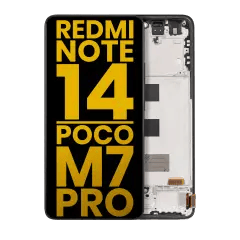 OLED-enhet med ram för Xiaomi Redmi Note 14 5G / Poco M7 Pro 5G (renoverad) (Midnight Black) svart