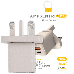 AmpSentrix 30W 2-i-1 USB-C / USB-A väggadapter (220V / brittisk kontakt) (Desert Titanium)