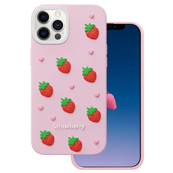 Jordgubbsfodral för iPhone 12 / 12 Pro 6,1\" rosa