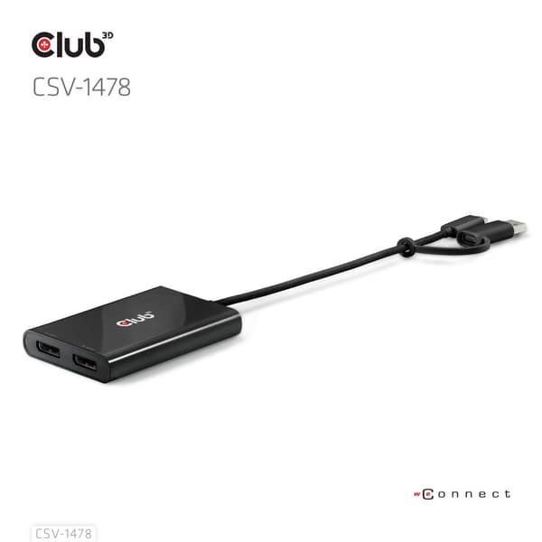 Club 3D CSV-1478 USB-C till Dual DisplayPort aktiv adapter svart