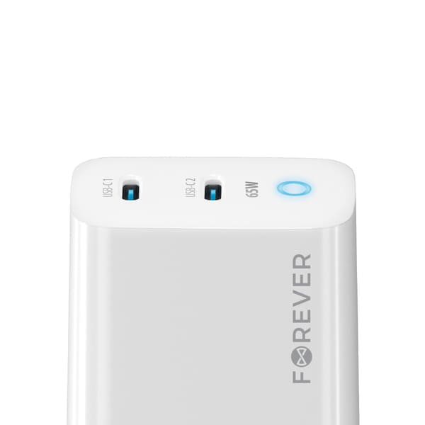Forever TC-06-65CC GaN PD QC laddare 2x USB-C 65W vit