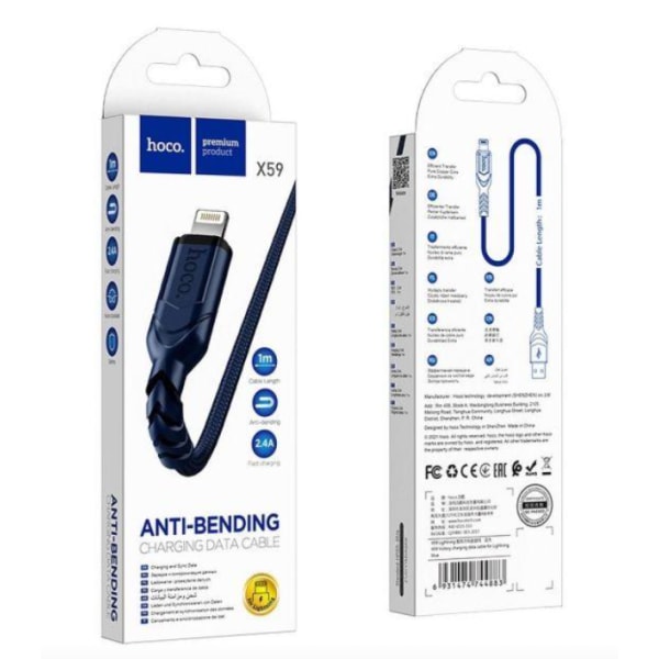 1m iphone Böjbeständig kabel Hoco X59 blå blå