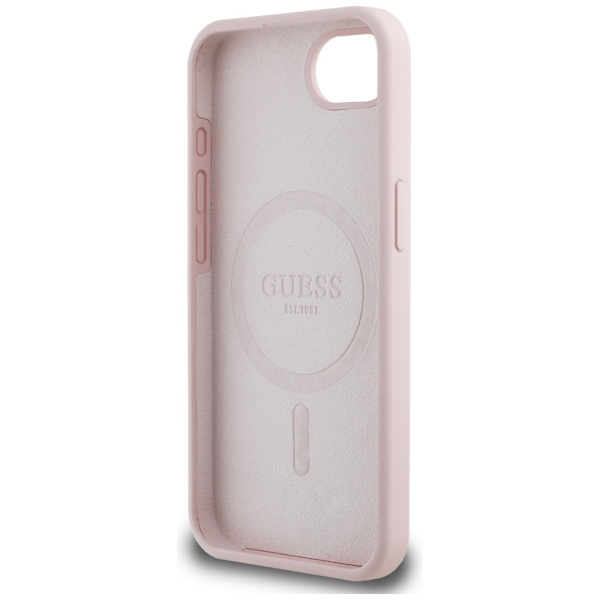 Guess HC Silikon Script Metall Logotyp Fodral för iPhone 16e Rosa