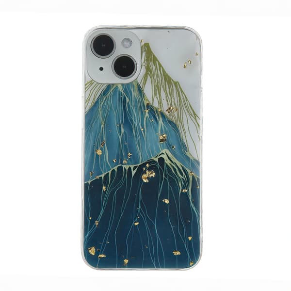 Guld Glam skal för iPhone 15 mountain
