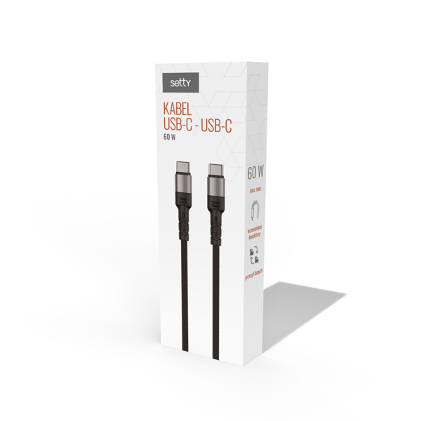 Setty-kabel USB-C - USB-C 100W 1,0 m KSL-02 svart JO
