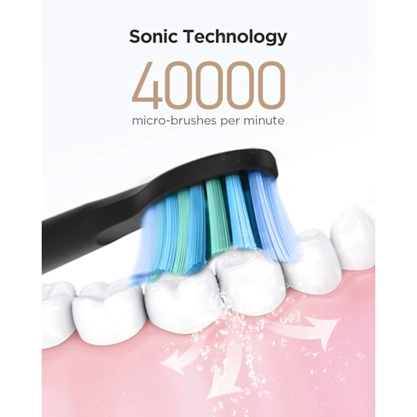 Fairywill elektrisk sonic tandborste med 8 huvud svart svart
