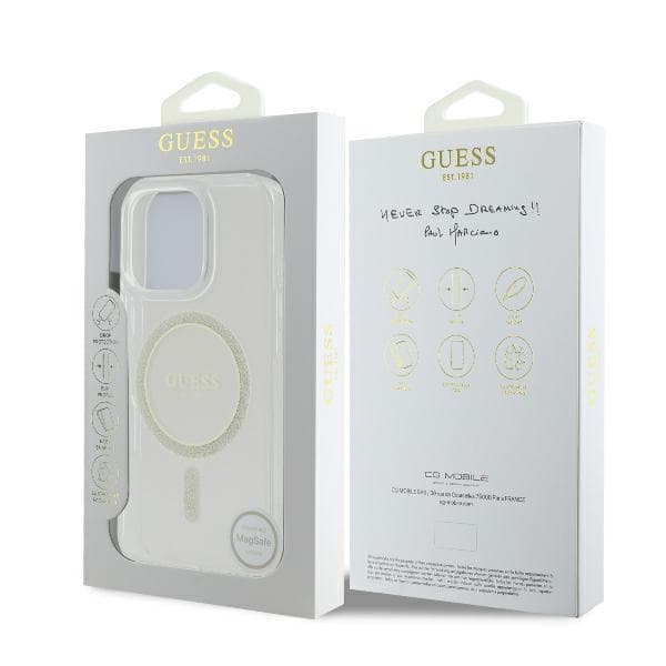 Guess HC MagSafe IML Glitter Circle fodral för iPhone 16 Pro transparent transparent
