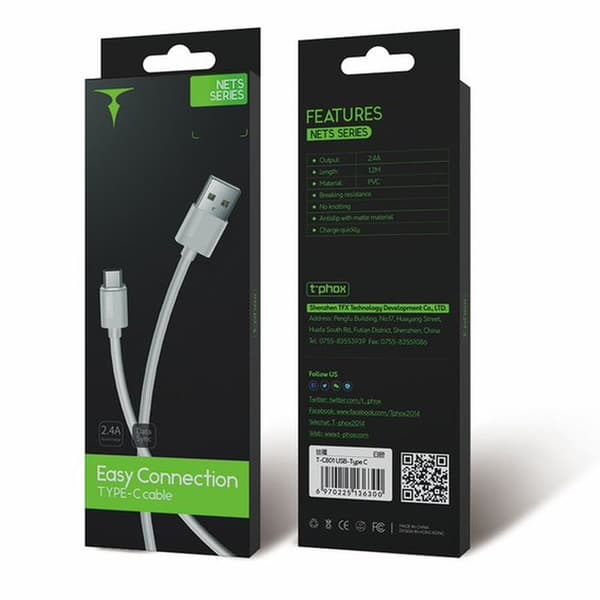 kabel T-PHOX NETS TYPE-C vit 3A; PVC; 1,2M vit