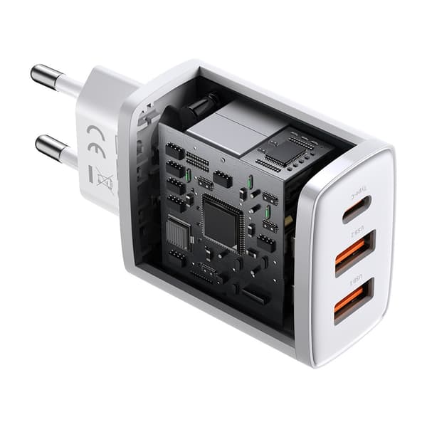 Baseus Wall Charger PD 30W - 1x USB-C, 2x USB-A, White