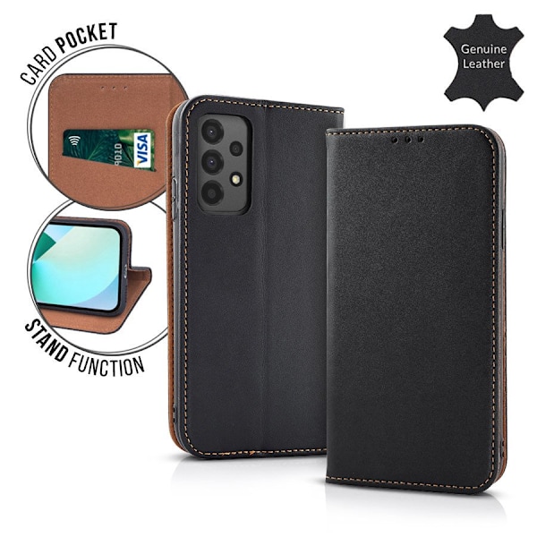 Ægte læder Smart Pro-etui til iPhone 16 sort black