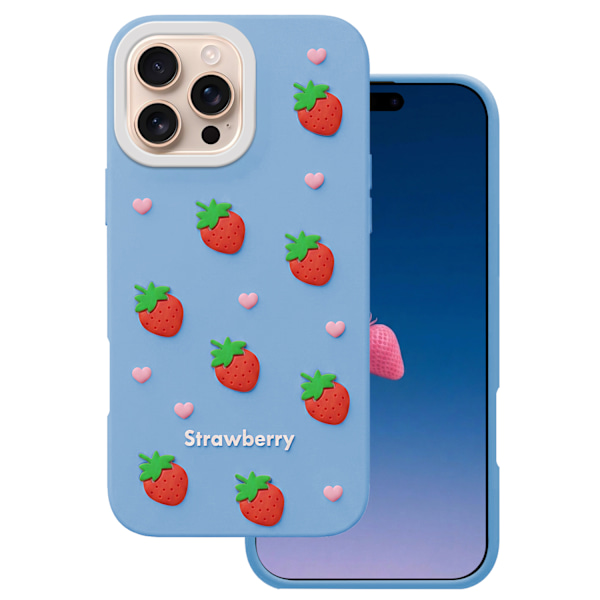 Jordgubbsfodral för iPhone 16 Pro 6,3\" blå