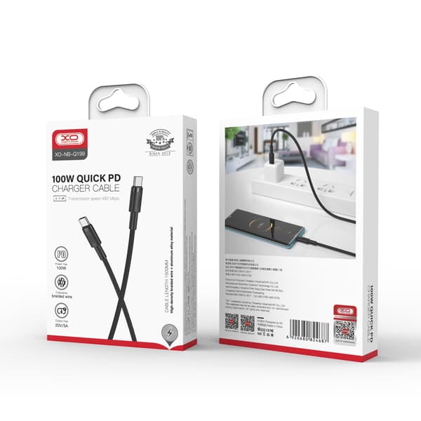 XO kabel NB-Q199 PD USB-C - USB-C 1,5m 100W svart svart