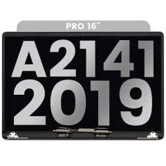 Komplett LCD-skärmmontering för MacBook Pro 16\" A2141 (2019) (Begagnad OEM-demontering: Klass C) (Rymdgrå) svart