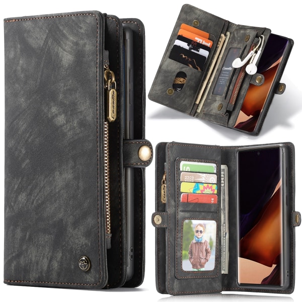 Läderfodral för plånbok med  dragkedja för Samsung S10 svart svart