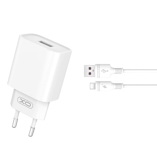 XO väggladdare CE02D QC 3 0 18W 1x USB vit + USB-C kabel vit