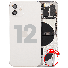 Baksida med smådelar för iPhone 12 (amerikansk version) (begagnad OEM-dragning: klass A) (vit)