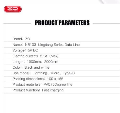 2 st 2m XO USB-A till Lightning-kabel vit