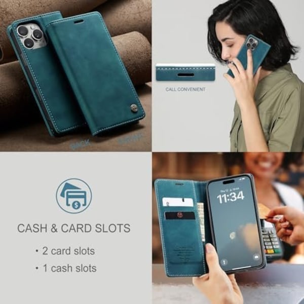 CaseMe 0013 Læder Wallet Case til iPhone 16 pro grøn green