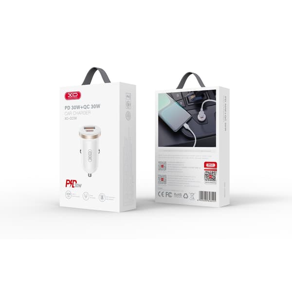 XO billaddare CC56 PD 30W QC 1x USB 1x USB-C vit vit
