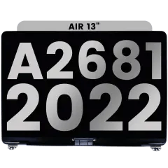 Komplett LCD-skärmmontering för MacBook Air 13\" A2681 (2022) (Äkta OEM) (Rymdgrå) svart
